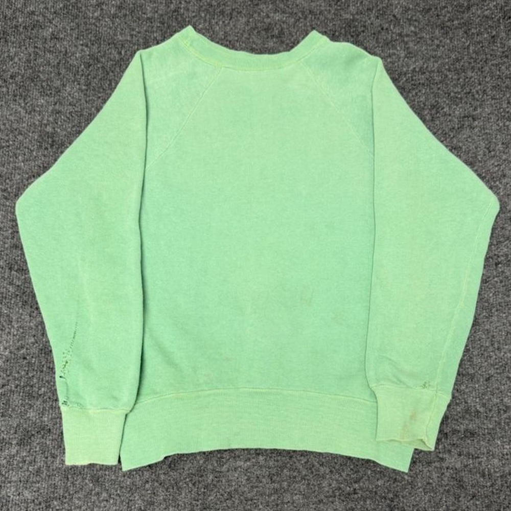 Vintage 1960s Seafoam Green Raglan Sweatshirt Womens XS S Crewneck Distressed